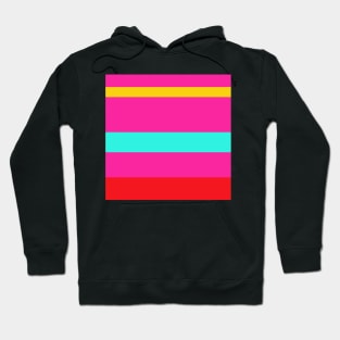 An amazing admixture of Cherry Red, Barbie Pink, Metallic Yellow and Bright Light Blue stripes. Hoodie